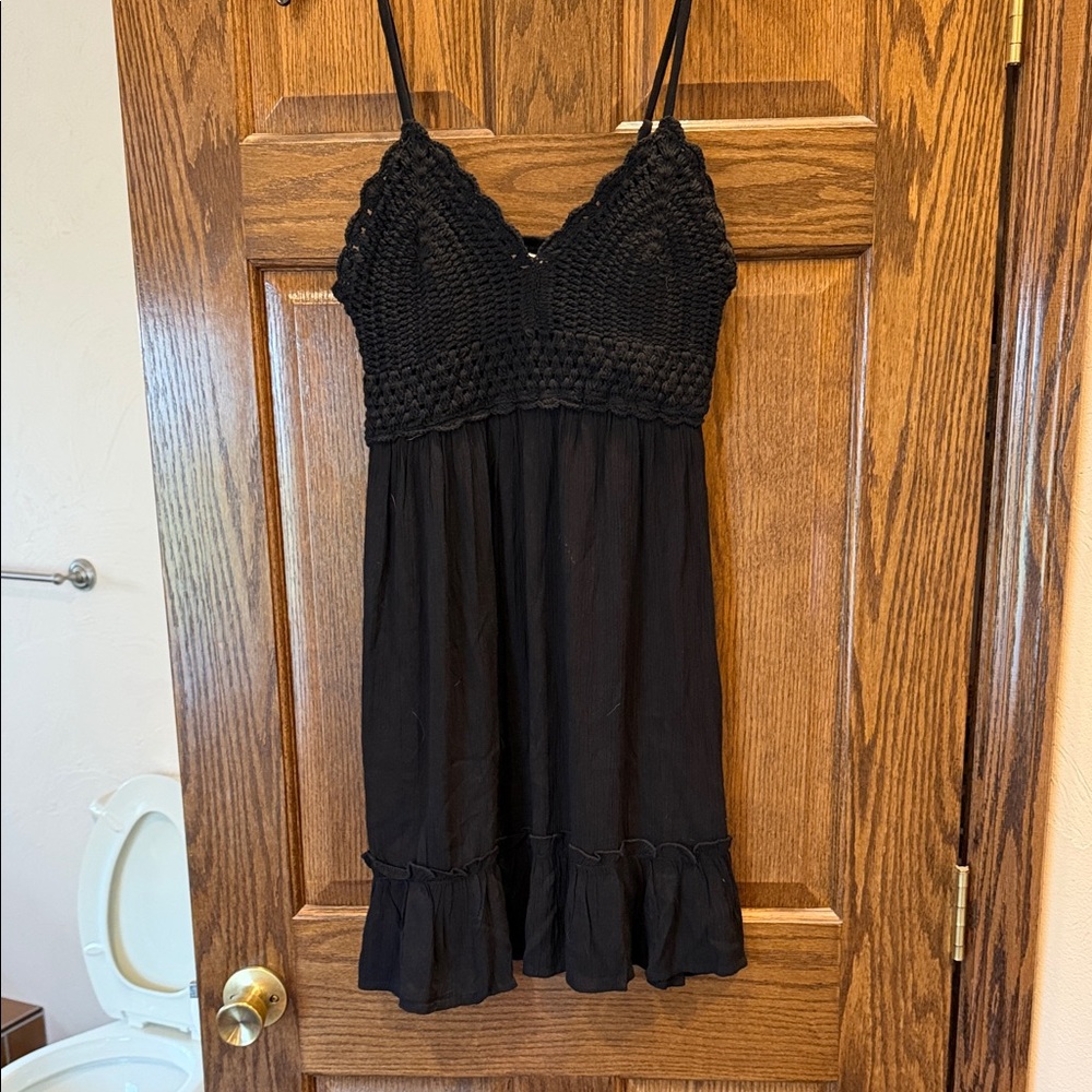 Blush Black Crochet Bodice Spaghetti Strap Dress
